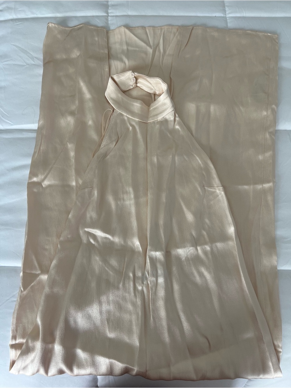 Zara Satin High-Neck Slip Dress in Light Beige
